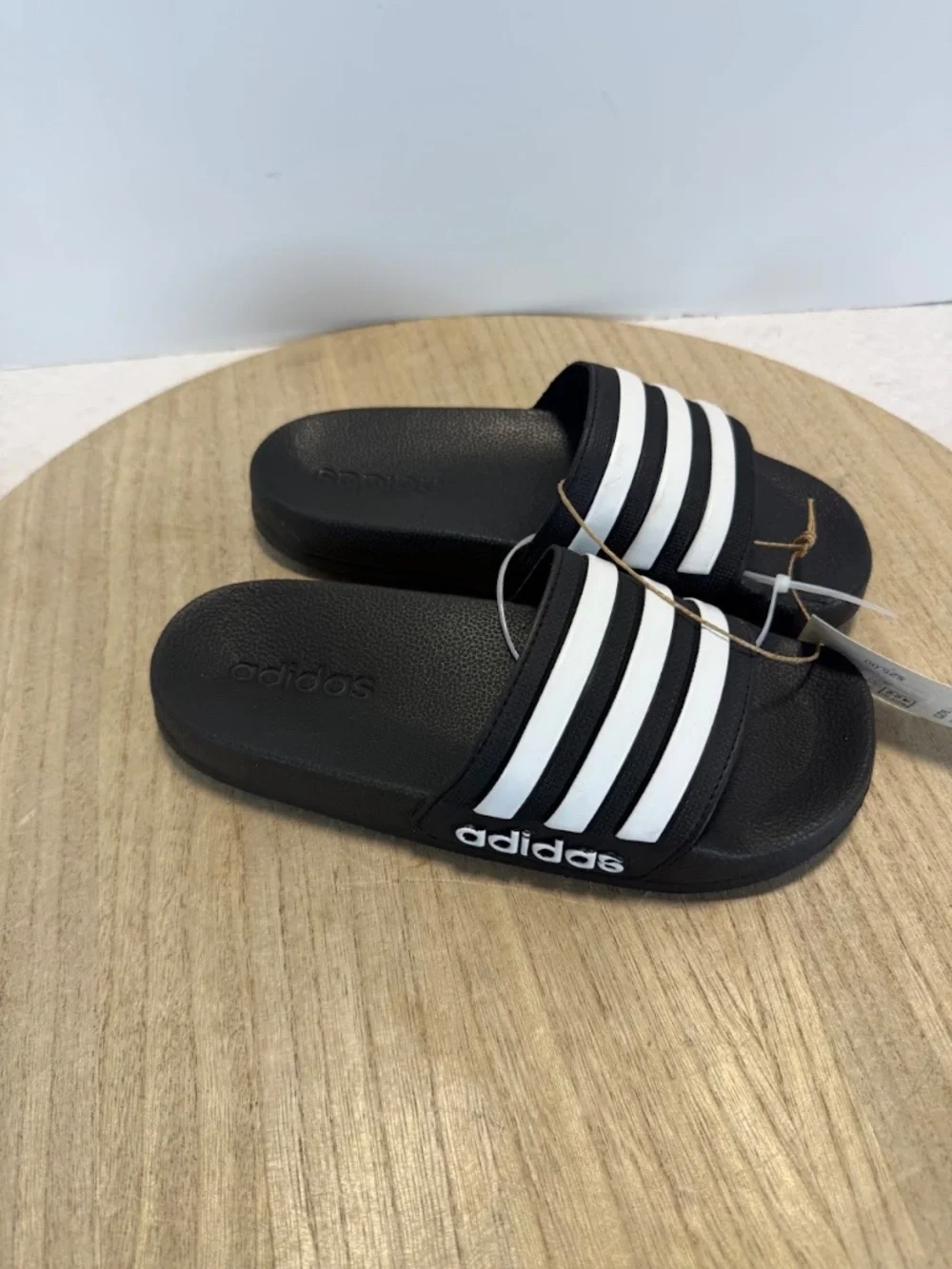 Adidas Adilette Shower K Slides Kids Size 2 Black White NWT Sandals